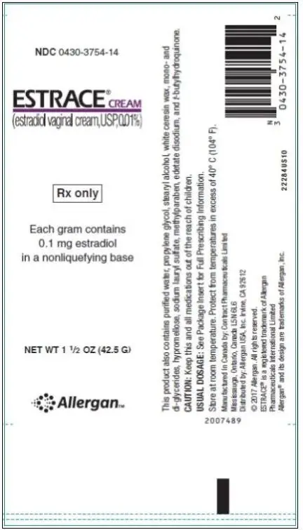 NDC 0430-3754-14
ESTRACE® CREAM
(estradiol vaginal cream, USP, 0.01%)
Rx only
Each gram contains
0.1 mg estradiol
in a nonliquefying base

NET WT 1 ½ OZ (42.5 G)
