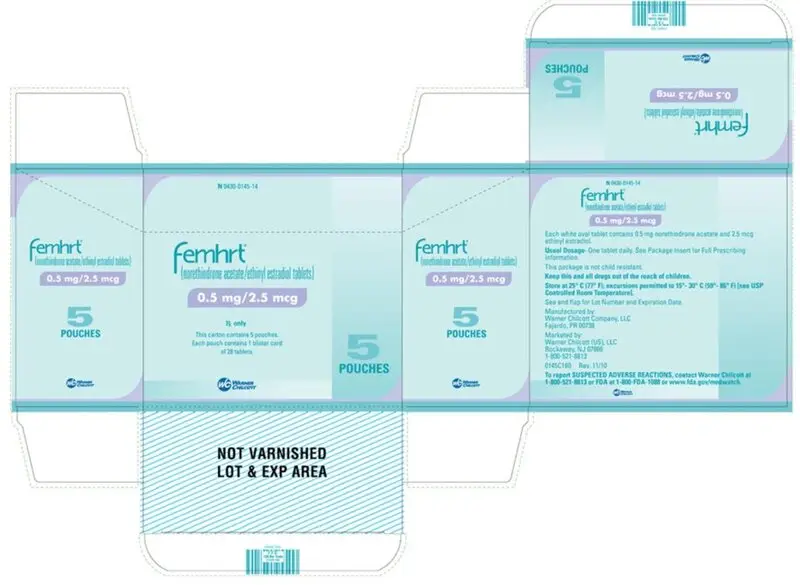 femhrt
(norethindrone acetate/ethinyl estradiol tablets)
0.5 mg/2.5 mcg
NDC 0430-0145-14
