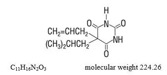 The following structural formula for Butalbital (5-allyl-5-isobutylbarbituric acid) is a short- to intermediate-acting barbiturate. 