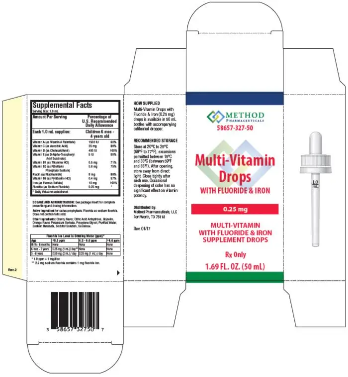 PRINCIPAL DISPLAY PANEL
NDC 58657-327-50
Multi- Vitamin
Drops
With Fluoride & Iron
0.25 mg
1.69 FL. OZ. (50 mL)
Rx Only
