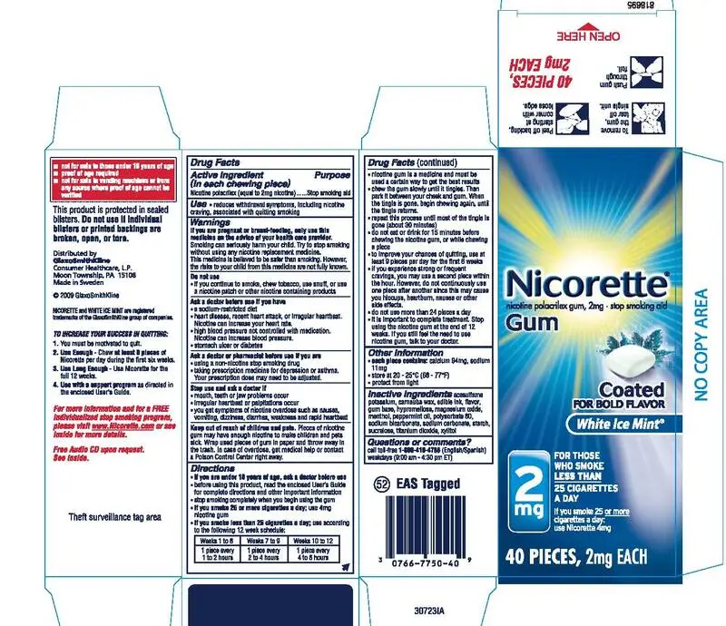  Nicorette White Ice Mint Gum 2mg 