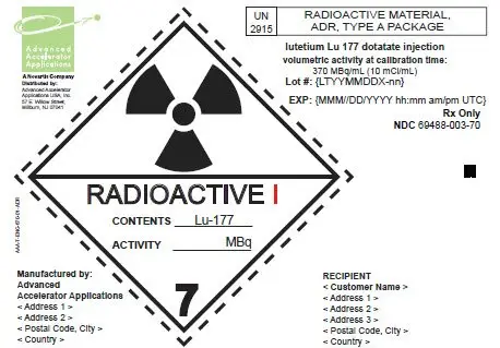 PRINCIPAL DISPLAY PANEL
							Type A Label (ADR)
							lutetium Lu 177 dotatate injection
							volumetric activity at calibration time:
							370 MBq/mL (10 mCi/mL)
							Rx Only
							NDC 69488-003-70
							