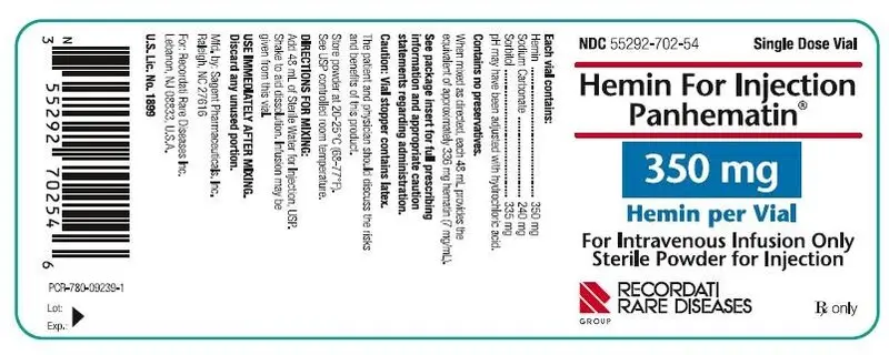 ction Panhematin 350 mg Hemin per Vial vial label