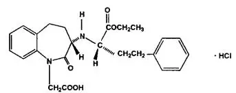 Benazepril hydrochloride structural formula.