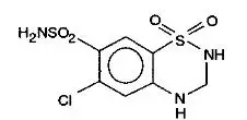 Hydrochlorothiazide structural formula.