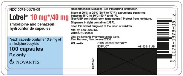 PRINCIPAL DISPLAY PANEL
								NDC 0078-0379-05
								Lotrel® 10 mg*/40 mg
								amlodipine and benazepril
								hydrochloride capsules
								*each capsule contains 13.9 mg of
								amlodipine besylate
								100 capsules
								Rx only
								NOVARTIS