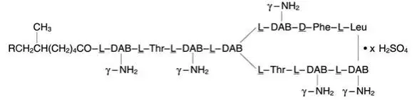 The chemical structure for the active ingredient Polymyxin B Sulfate