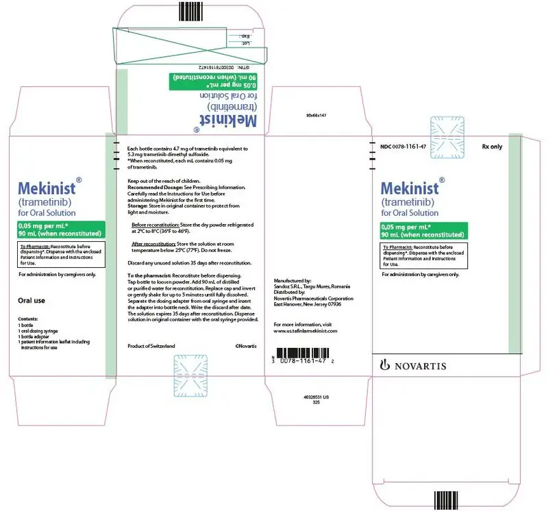 PRINCIPAL DISPLAY PANEL
								NDC 0078-1161-47
								Rx only
								Mekinist® (trametinib) for Oral Solution
								0.05 mg per mL*
								90 mL (when reconstituted)
								To Pharmacist: Reconstitute before dispensing*. Dispense with the enclosed Patient Information and Instructions for Use.
								For administration by caregivers only.
								NOVARTIS