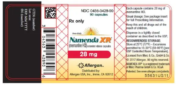 NDC 0456-3428-90
90 capsules
Rx only
Once-Daily
Namenda XR®
(memantine HCI) extended release capsules
28 mg
