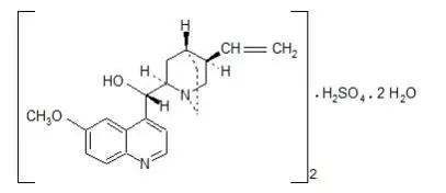 The structural formula for Quinidine sulfate is a specific inhibitor of CYP2D6-dependent oxidative metabolism used in NUEDEXTA to increase the systemic bioavailability of dextromethorphan. The chemical name is quinidine sulfate: cinchonan-9-o1, 6’-methoxy-, (9S) sulfate (2:1), (salt), dihydrate. Quinidine sulfate dihydrate has the empirical formula of (C20H24N2O2)2•H2SO4•2H2O with a molecular weight of 782.96. 