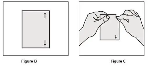 ·	Each patch is sealed in its own protective pouch. See Figure B.
·	When you are ready to put on your OXYTROL patch, tear open the pouch and remove the patch. See Figure C.
