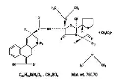 The structural formula for Parlodel® (bromocriptine mesylate) is an ergot derivative with potent dopamine receptor agonist activity. Each Parlodel® (bromocriptine mesylate) SnapTabs® tablet for oral administration contains 2½ mg and each capsule contains 5 mg bromocriptine (as the mesylate). Bromocriptine mesylate is chemically designated as Ergotaman 3′, 6′, 18 trione, 2-bromo-12′- hydroxy 2′  (1 methylethyl) 5′ (2 methylpropyl) , (5′α) monomethanesulfonate (salt).
