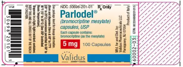 PRINCIPAL DISPLAY PANEL
NDC 30698-201-01
Parlodel®
(bromocriptine mesylate)
capsules, USP
5 mg
100 Capsules
Rx Only
