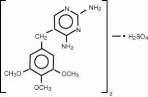 the following structural formula Trimethoprim sulfate, 2,4-Diamino-5-(3,4,5-trimethoxybenzyl) pyrimidine sulfate, is a white, odorless, crystalline powder with a molecular weight of 678.72.