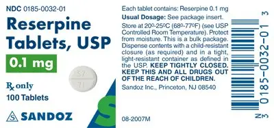 Reserpine 0.1 mg Label