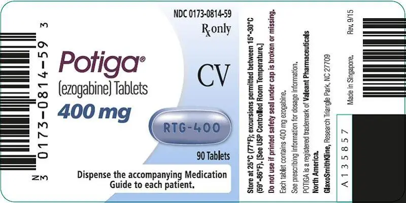 Potiga 400 mg 90 count label