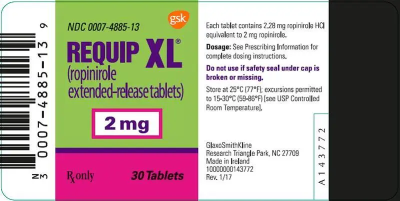 Requip XL 2 mg 30 count label