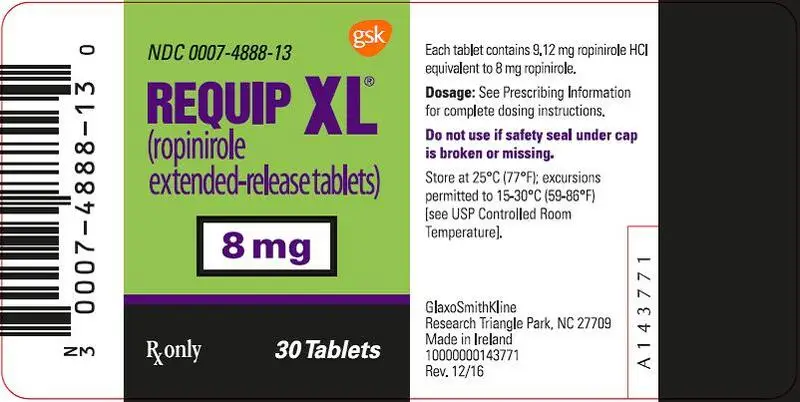 Requip XL 8 mg 30 count label