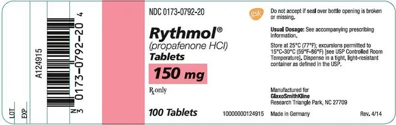 Rythmol 150 mg 100 count label