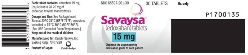 PRINCIPAL DISPLAY PANEL NDC 65597-201-30 Savaysa (edoxaban) tablets 15 mg 30 TABLETS Rx Only