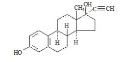 The chemical name of ethinyl estradiol is [19-Norpregna-1,3,5(10)-trien-20-yne-3,17-diol, (17)-]. The empirical formula of ethinyl estradiol is C20H24O2 and the structural formula is: