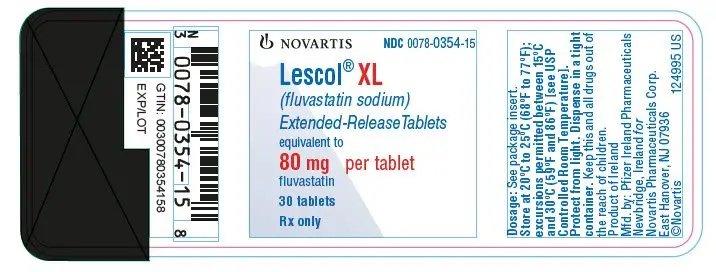 PRINCIPAL DISPLAY PANEL
								NOVARTIS
								NDC 0078-0354-15
								Lescol® XL fluvastatin sodium
								Extended-Release Tablets
								equivalent to 80 mg per tablet fluvastatin
								30 tablets
								Rx only
							