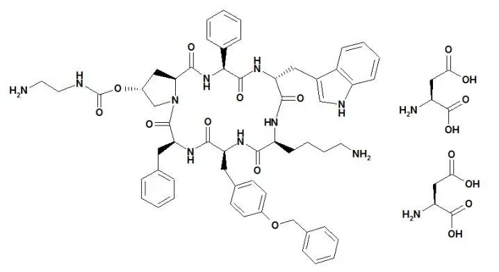 The structural formula of pasireotide diaspartate.