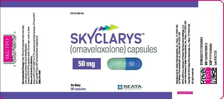 PRINCIPAL DISPLAY PANEL

73179-250-90
SKYCLARYS
(omaveloxolone)
50 mg capsules
Rx only
90 capsules
