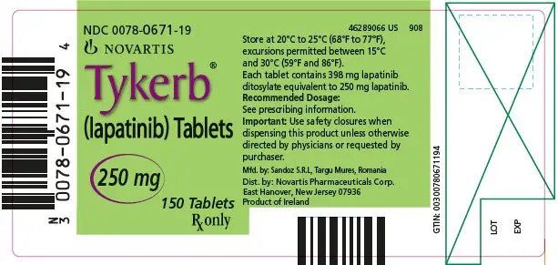 PRINCIPAL DISPLAY PANEL
							NDC 0078-0671-19
							NOVARTIS
							Tykerb® (lapatinib) Tablets
							250 mg
							150 Tablets
							Rx only