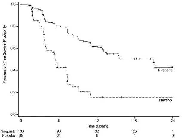 Figure 3. Progression-Free Survival in the gBRCAmut Cohort Based on IRC Assessment (Intent-to-Treat Population, n = 203)