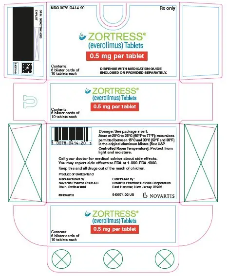 PRINCIPAL DISPLAY PANEL
								NDC 0078-0414-20
								Rx only
								ZORTRESS®
								(everolimus) Tablets
								0.5 mg per tablet
								Contents: 6 blister cards of 10 tablets each
								DISPENSE WITH MEDICATION GUIDE ENCLOSED OR PROVIDED SEPARATELY.
								NOVARTIS
							