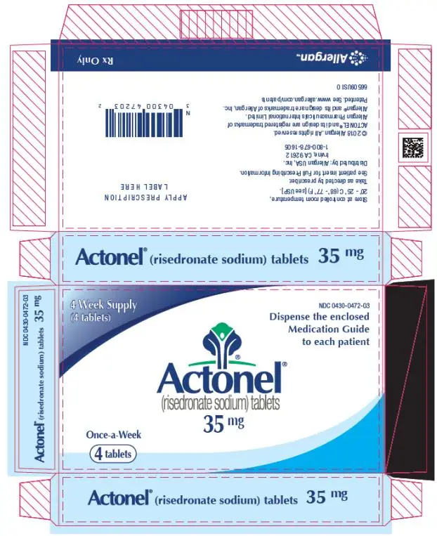 PRINCIPAL DISPLAY PANEL
NDC 0430-0472-03
Actonel
(risedronate sodium) tablets
35 mg
4 Week Supply
(4 tablets)
Rx Only
