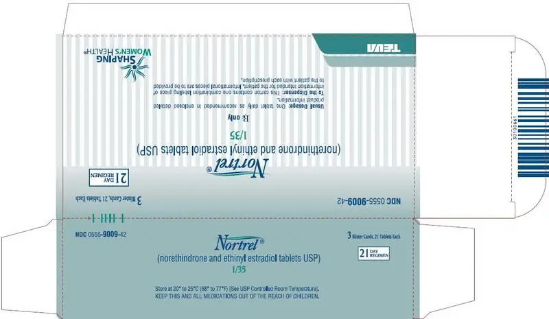 Nortrel 1/35 mg, 3 Blister Cards, 21 Tablets Each Carton 