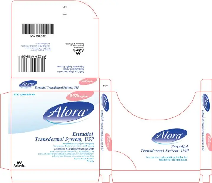 PRINCIPAL DISPLAY PANEL
Alora® Estradiol Transdermal System, USP
NDC 52544-884-08
Carton of 8 systems 0.025 mg/day