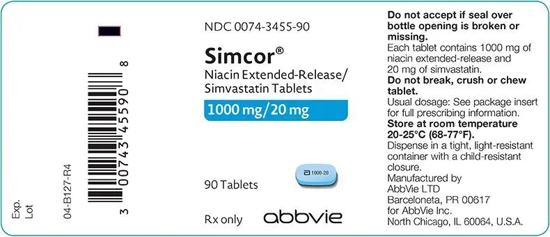 simcor 1000mg/20mg 90ct bottle