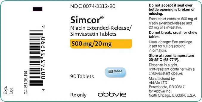 simcor 500mg/20mg 90ct bottle