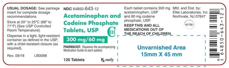 Acetaminophen and Codeine 300mg/60mg Tablet label