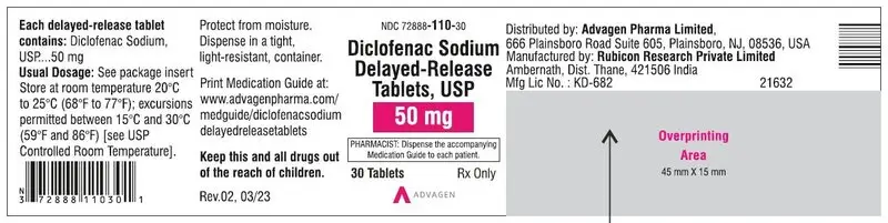 Diclofenac Sodium DR Tablets 50mg - NDC 72888-110-30 - 30 Tablets Label