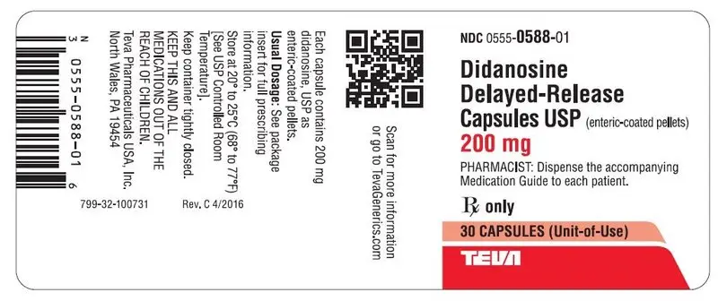 Didanosine Delayed-Release Capsules USP 200 mg 30s Label