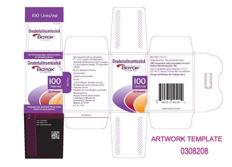 PRINCIPAL DISPLAY PANEL
NDC 0023-1145-01
Onabotulinumtoxin A
BOTOX
for injection
100 Units/Vial
