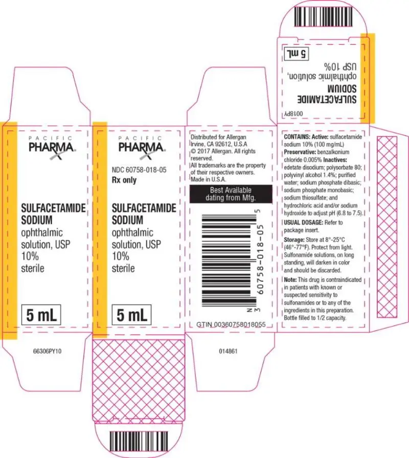 PRINCIPAL DISPLAY PANEL
NDC 60758-018-05
Rx Only
SULFACETAMIDE
SODIUM
Ophthalmic
solution, 
USP 
10%
Sterile
