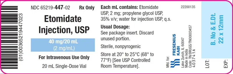 PACKAGE LABEL - PRINCIPAL DISPLAY –Etomidate Injection, USP Single-Dose Vial Label
