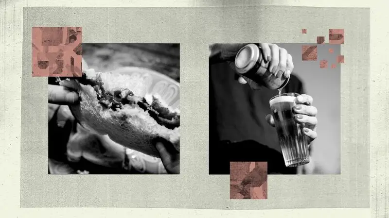 collage showing white bread and glass of beer