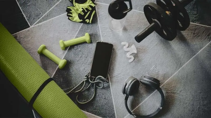 Exercise equipment with an iPhone on the floor