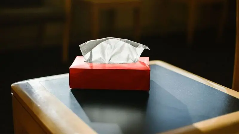 A table with a tissue box 