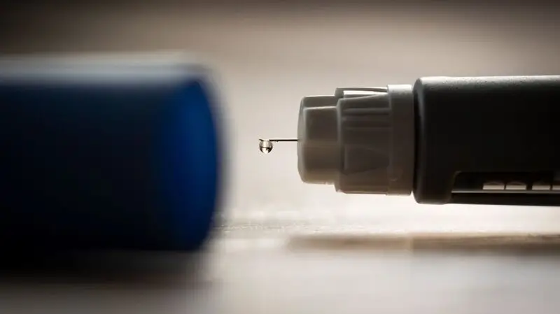 close-up of syringe end of Ozempic injection pen