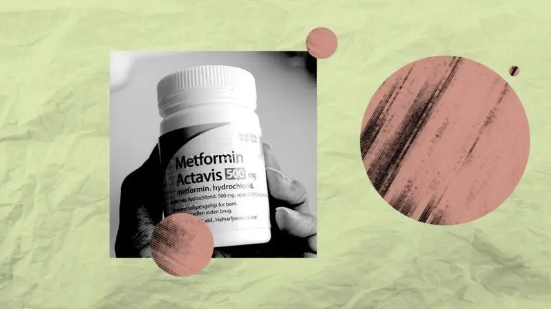 collage featuring bottle of metformin