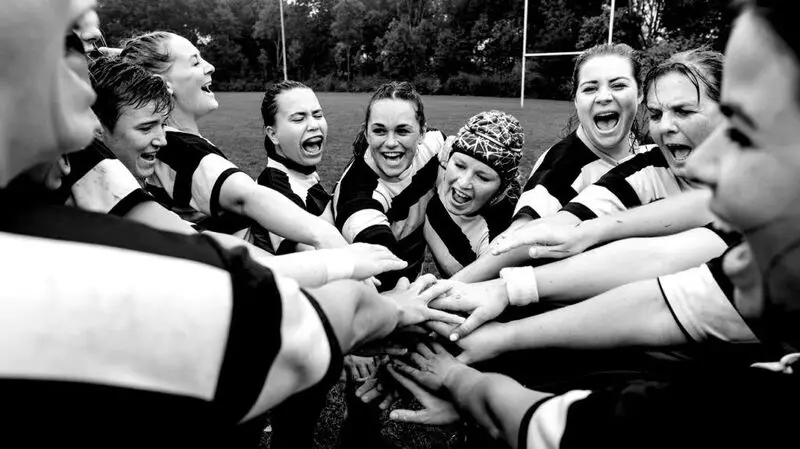 black and white photo of female sports team