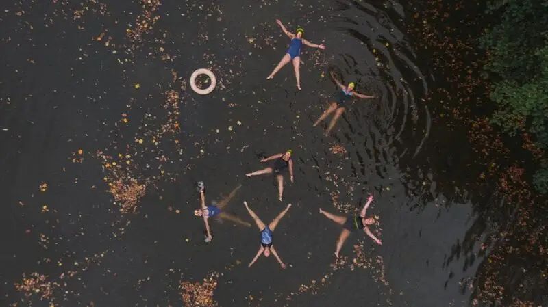 human silhouettes in swimming pool, seen from above