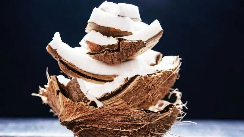 Pieces of coconut stacked on top of each other